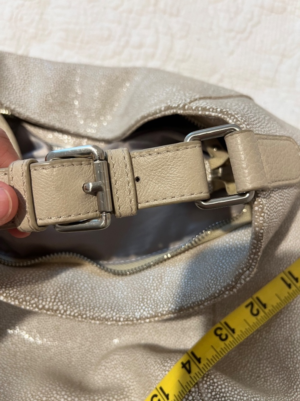 Sorial Lexi metallic taupe stingray-embossed leather hobo bag - Picture 3 of 14